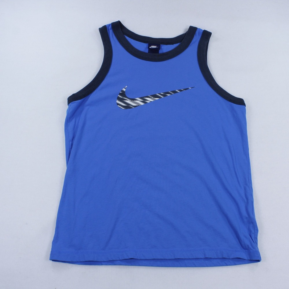 Nike Sportswear Men's Ringer Tank Top Size M Blue Black Graphic Swoosh